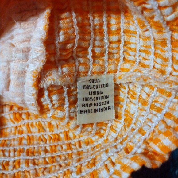 Sim & Sam Orange Gingham Peasant Crop Top S Milkmaid Cottagecore Lace-Up Back - Picture 5 of 8